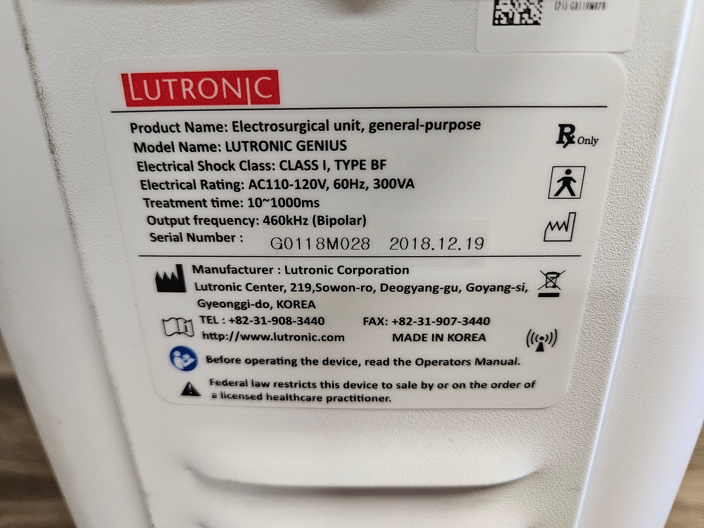 2018 Lutronic Genius RF Microneedling