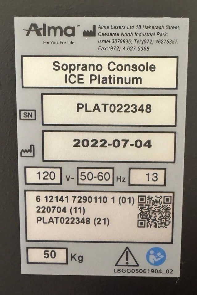 Alma Soprano ICE Platinum w/ 3D Handpiece (755/810/1064nm) And 810nm HP -Low Use